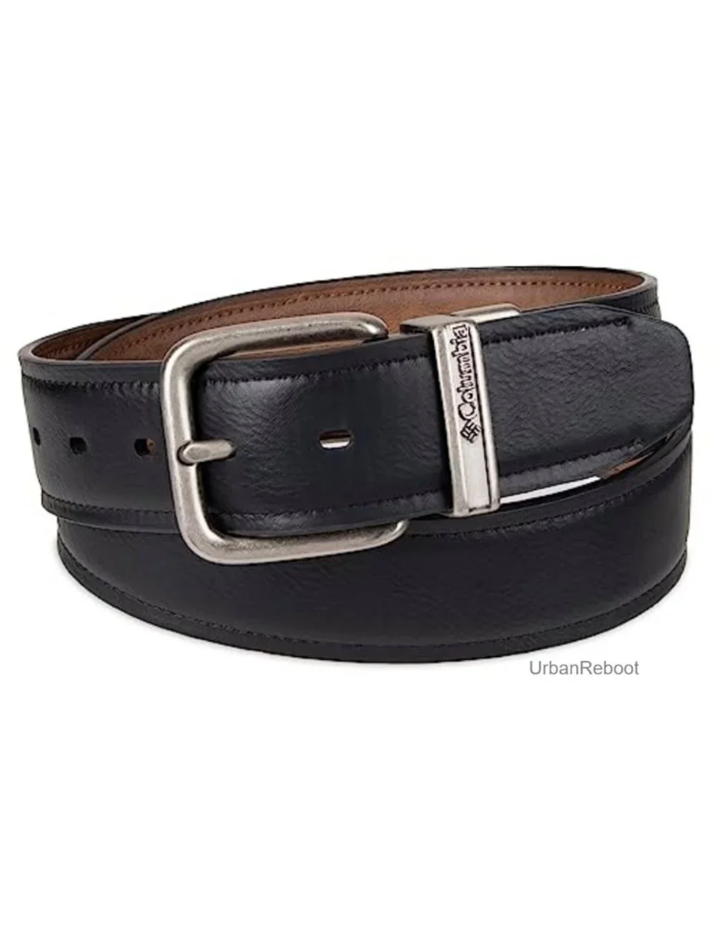 Men's Reversible 2-in-1 Casual Belt with Square Buckle, Stretchy PU Leather